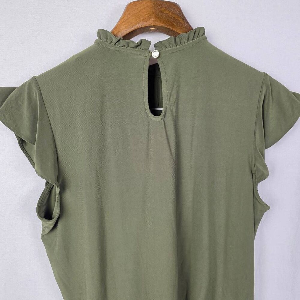 Anne Klein Olive Ruffle Blouse Keyhole Small - Picture 5 of 7